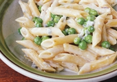 Penne Pasta with  Fresh Peas and Gorgonzola Cheese