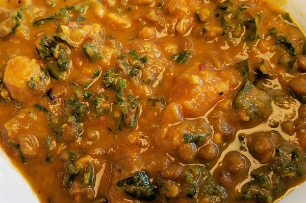 Sweet Potato and Coconut Milk Stew with Lentils and Kale