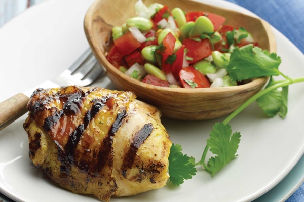 Curry-Lime Chicken Thighs with Tomato-Lima Bean Salsa