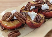 Grilled Peaches with Goat Cheese, Toasted Pecans, Honey and Mint