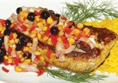 Seared Rockfish with Fennel, Corn and Blueberry Salsa